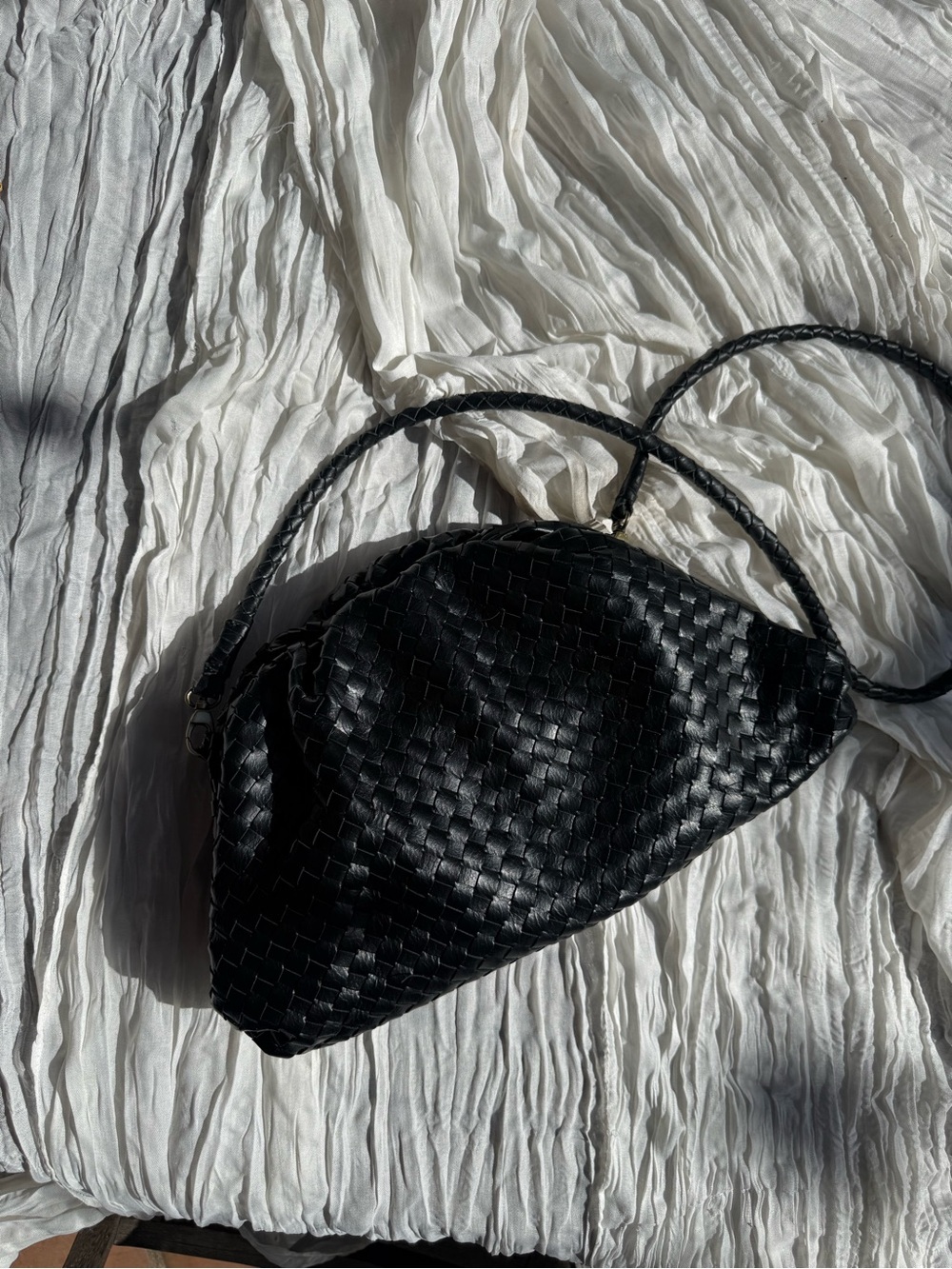 Woven Leather Crossbody Bag - Black